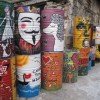 Garbage cans in Casco Viejo, Panama decorated by artists for a keep city clean project