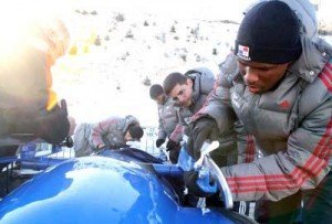 The crew of the Panamanian bobsledding team "Spirit of Panama" Train for the 2014 Olympics