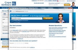 An example of the self help "Ask Ana" feature on the Copa Air website