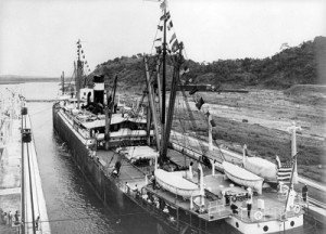 SS Ancon enters the Panama Canal on August 15, 1914